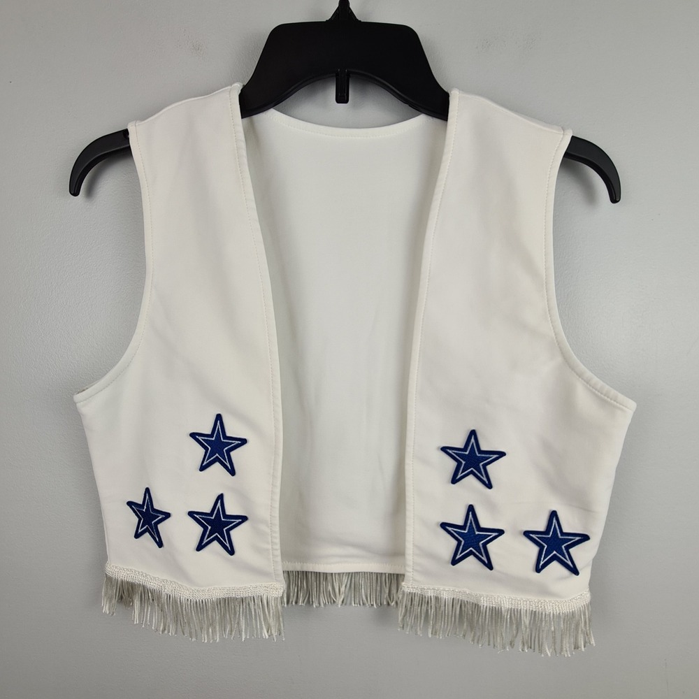 Forplay White Blue Star Fringe Cropped Vest Costume Womens S/M Cowgirl Rodeo